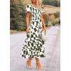 imagePRETTYGARDEN Womens 2025 Summer Boho Midi Dress Off Shoulder Puff Sleeve Print Smocked Ruffle Beach Long Flowy DressesArmy Green