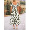 imagePRETTYGARDEN Womens 2025 Summer Boho Midi Dress Off Shoulder Puff Sleeve Print Smocked Ruffle Beach Long Flowy DressesArmy Green