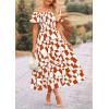 imagePRETTYGARDEN Womens 2025 Summer Boho Midi Dress Off Shoulder Puff Sleeve Print Smocked Ruffle Beach Long Flowy DressesBrown