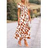 imagePRETTYGARDEN Womens 2025 Summer Boho Midi Dress Off Shoulder Puff Sleeve Print Smocked Ruffle Beach Long Flowy DressesBrown