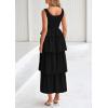 imagePRETTYGARDEN Womens 2025 Summer Sleeveless Midi Dress Scoop Neck A Line Smocked Ruffle Tiered Layered Beach Vacation DressesBlack