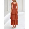 imagePRETTYGARDEN Womens 2025 Summer Sleeveless Midi Dress Scoop Neck A Line Smocked Ruffle Tiered Layered Beach Vacation DressesBrick Red
