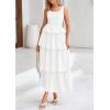 imagePRETTYGARDEN Womens 2025 Summer Sleeveless Midi Dress Scoop Neck A Line Smocked Ruffle Tiered Layered Beach Vacation DressesWhite