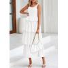 imagePRETTYGARDEN Womens 2025 Summer Sleeveless Midi Dress Scoop Neck A Line Smocked Ruffle Tiered Layered Beach Vacation DressesWhite