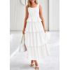 imagePRETTYGARDEN Womens 2025 Summer Sleeveless Midi Dress Scoop Neck A Line Smocked Ruffle Tiered Layered Beach Vacation DressesWhite