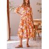 imagePRETTYGARDEN Womens Summer Beach Maxi Dress Short Sleeve Buttons Tiered Ruffle A Line Swing DressesFloral Apricot Orange