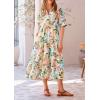 imagePRETTYGARDEN Womens Summer Beach Maxi Dress Short Sleeve Buttons Tiered Ruffle A Line Swing DressesFloral White Apricot