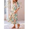 imagePRETTYGARDEN Womens Summer Beach Maxi Dress Short Sleeve Buttons Tiered Ruffle A Line Swing DressesFloral White Apricot