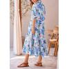 imagePRETTYGARDEN Womens Summer Beach Maxi Dress Short Sleeve Buttons Tiered Ruffle A Line Swing DressesFloral White Blue