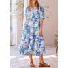 imagePRETTYGARDEN Womens Summer Beach Maxi Dress Short Sleeve Buttons Tiered Ruffle A Line Swing DressesFloral White Blue