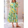 imagePRETTYGARDEN Womens Summer Beach Maxi Dress Short Sleeve Buttons Tiered Ruffle A Line Swing DressesFloral White Yellow