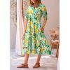 imagePRETTYGARDEN Womens Summer Beach Maxi Dress Short Sleeve Buttons Tiered Ruffle A Line Swing DressesFloral White Yellow