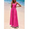 imagePRETTYGARDEN Womens Summer Casual Scoop Neck Sleeveless Long Dresses Tank Top Patchwork Aline Swing Maxi Dress with PocketsRose Red
