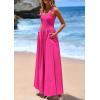 imagePRETTYGARDEN Womens Summer Casual Scoop Neck Sleeveless Long Dresses Tank Top Patchwork Aline Swing Maxi Dress with PocketsRose Red