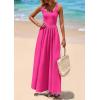 imagePRETTYGARDEN Womens Summer Casual Scoop Neck Sleeveless Long Dresses Tank Top Patchwork Aline Swing Maxi Dress with PocketsRose Red