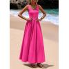 imagePRETTYGARDEN Womens Summer Casual Scoop Neck Sleeveless Long Dresses Tank Top Patchwork Aline Swing Maxi Dress with PocketsRose Red