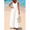 imagePRETTYGARDEN Womens Summer Casual Scoop Neck Sleeveless Long Dresses Tank Top Patchwork Aline Swing Maxi Dress with PocketsWhite