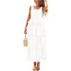 imagePRETTYGARDEN Womens 2025 Summer Sleeveless Midi Dress Scoop Neck A Line Smocked Ruffle Tiered Layered Beach Vacation DressesWhite