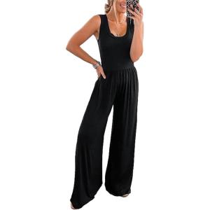 imagePRETTYGARDEN Sleeveless Tank Wide Leg One Piece Jumpsuits 2025 Spring Summer Travel Airport Outfits Casual Pants RompersBlack
