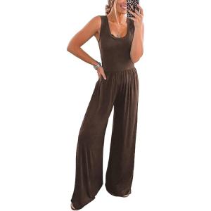 imagePRETTYGARDEN Sleeveless Tank Wide Leg One Piece Jumpsuits 2025 Spring Summer Travel Airport Outfits Casual Pants RompersBrown