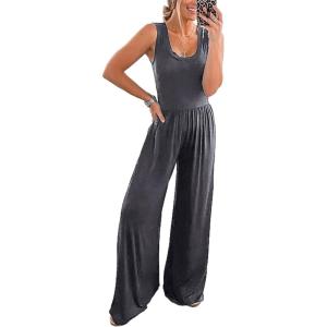 imagePRETTYGARDEN Sleeveless Tank Wide Leg One Piece Jumpsuits 2025 Spring Summer Travel Airport Outfits Casual Pants RompersDark Grey
