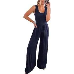 imagePRETTYGARDEN Sleeveless Tank Wide Leg One Piece Jumpsuits 2025 Spring Summer Travel Airport Outfits Casual Pants RompersNavy