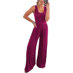 imagePRETTYGARDEN Sleeveless Tank Wide Leg One Piece Jumpsuits 2025 Spring Summer Travel Airport Outfits Casual Pants RompersPurple Red