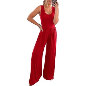 imagePRETTYGARDEN Sleeveless Tank Wide Leg One Piece Jumpsuits 2025 Spring Summer Travel Airport Outfits Casual Pants RompersRed