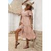 imagePRETTYGARDEN Floral Dress for Women 2025 Summer Casual Short Sleeve Maxi Dresses V Neck Tiered Flowy Boho Beach SundressApricot
