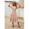 imagePRETTYGARDEN Floral Dress for Women 2025 Summer Casual Short Sleeve Maxi Dresses V Neck Tiered Flowy Boho Beach SundressApricot