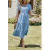 imagePRETTYGARDEN Floral Dress for Women 2025 Summer Casual Short Sleeve Maxi Dresses V Neck Tiered Flowy Boho Beach SundressBlue