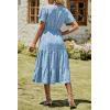 imagePRETTYGARDEN Floral Dress for Women 2025 Summer Casual Short Sleeve Maxi Dresses V Neck Tiered Flowy Boho Beach SundressBlue