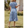 imagePRETTYGARDEN Floral Dress for Women 2025 Summer Casual Short Sleeve Maxi Dresses V Neck Tiered Flowy Boho Beach SundressBlue White Floral
