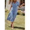 imagePRETTYGARDEN Floral Dress for Women 2025 Summer Casual Short Sleeve Maxi Dresses V Neck Tiered Flowy Boho Beach SundressBlue White Floral