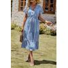 imagePRETTYGARDEN Floral Dress for Women 2025 Summer Casual Short Sleeve Maxi Dresses V Neck Tiered Flowy Boho Beach SundressBlue White Floral