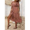 imagePRETTYGARDEN Floral Dress for Women 2025 Summer Casual Short Sleeve Maxi Dresses V Neck Tiered Flowy Boho Beach SundressBrick Red