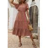 imagePRETTYGARDEN Floral Dress for Women 2025 Summer Casual Short Sleeve Maxi Dresses V Neck Tiered Flowy Boho Beach SundressBrick Red