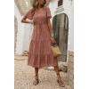 imagePRETTYGARDEN Floral Dress for Women 2025 Summer Casual Short Sleeve Maxi Dresses V Neck Tiered Flowy Boho Beach SundressBrick Red