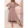 imagePRETTYGARDEN Floral Dress for Women 2025 Summer Casual Short Sleeve Maxi Dresses V Neck Tiered Flowy Boho Beach SundressBrick Red Floral