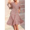 imagePRETTYGARDEN Floral Dress for Women 2025 Summer Casual Short Sleeve Maxi Dresses V Neck Tiered Flowy Boho Beach SundressBrick Red Floral