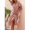 imagePRETTYGARDEN Floral Dress for Women 2025 Summer Casual Short Sleeve Maxi Dresses V Neck Tiered Flowy Boho Beach SundressBrick Red Floral