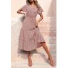 imagePRETTYGARDEN Floral Dress for Women 2025 Summer Casual Short Sleeve Maxi Dresses V Neck Tiered Flowy Boho Beach SundressBrick Red Floral