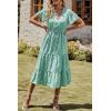 imagePRETTYGARDEN Floral Dress for Women 2025 Summer Casual Short Sleeve Maxi Dresses V Neck Tiered Flowy Boho Beach SundressLight Green