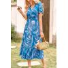 imagePRETTYGARDEN Floral Dress for Women 2025 Summer Casual Short Sleeve Maxi Dresses V Neck Tiered Flowy Boho Beach SundressPrint Blue