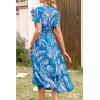 imagePRETTYGARDEN Floral Dress for Women 2025 Summer Casual Short Sleeve Maxi Dresses V Neck Tiered Flowy Boho Beach SundressPrint Blue