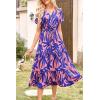 imagePRETTYGARDEN Floral Dress for Women 2025 Summer Casual Short Sleeve Maxi Dresses V Neck Tiered Flowy Boho Beach SundressPrint Pink Purple