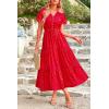 imagePRETTYGARDEN Floral Dress for Women 2025 Summer Casual Short Sleeve Maxi Dresses V Neck Tiered Flowy Boho Beach SundressPrint Red