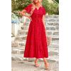 imagePRETTYGARDEN Floral Dress for Women 2025 Summer Casual Short Sleeve Maxi Dresses V Neck Tiered Flowy Boho Beach SundressPrint Red