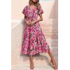 imagePRETTYGARDEN Floral Dress for Women 2025 Summer Casual Short Sleeve Maxi Dresses V Neck Tiered Flowy Boho Beach SundressRed