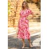 imagePRETTYGARDEN Floral Dress for Women 2025 Summer Casual Short Sleeve Maxi Dresses V Neck Tiered Flowy Boho Beach SundressRed Floral